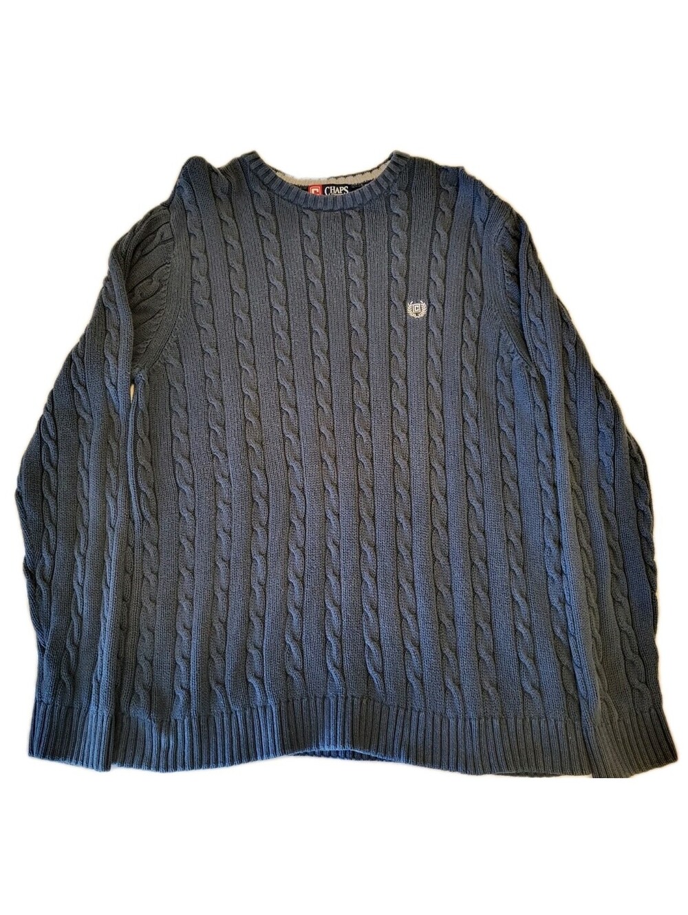 Vintage Chaps Ralph Lauren Men's Size XL Cotton Cable Navy Blue Knit Sweater
